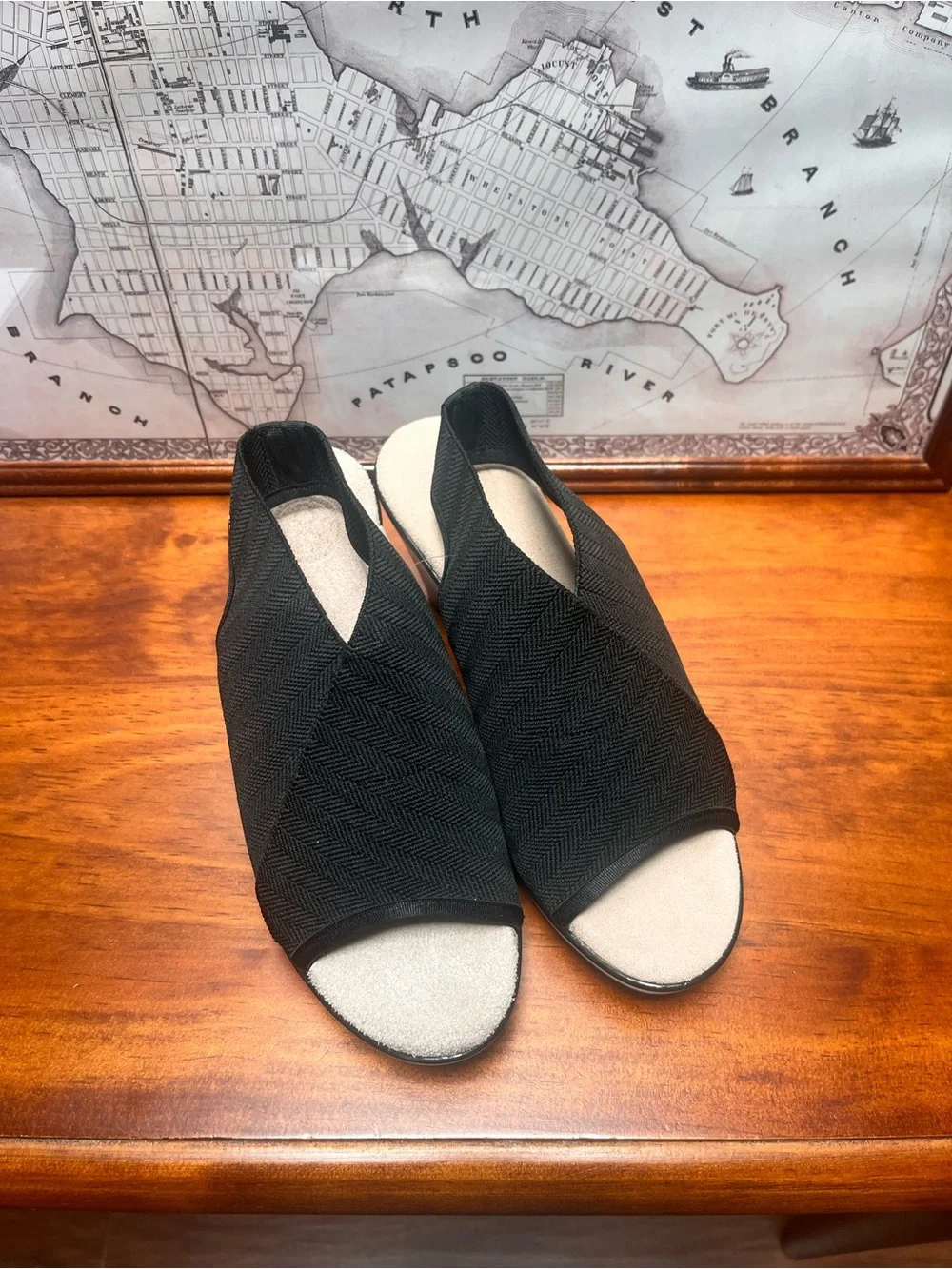 Charleston Shoe Company Black Wedge Sandals Size 7